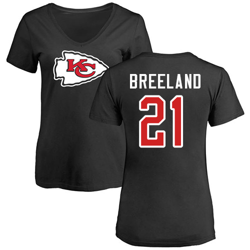 Women Football Kansas City Chiefs #21 Breeland Bashaud Black Name and Number Logo Slim Fit T-Shirt->youth nfl jersey->Youth Jersey